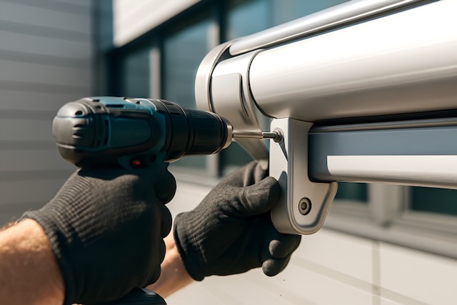 Installer representing Stonehill Awnings installing a custom retractable awnings